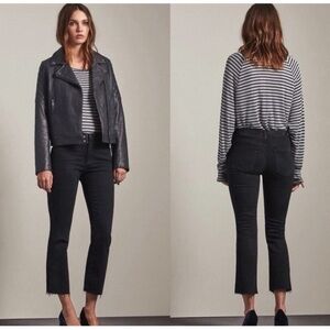AG The Stevie Ankle Slim Straight Jeans Raw hem Black Step Crop Mid Rise